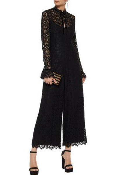 Shop Temperley London Eclipse Cropped Corded Lace Wide-leg Jumpsuit In Black