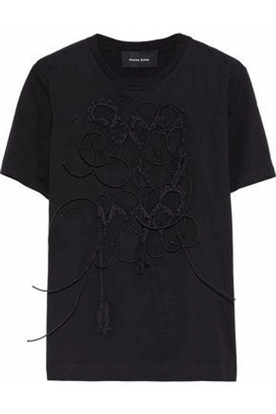 Shop Simone Rocha Appliquéd Cotton-jersey T-shirt In Black