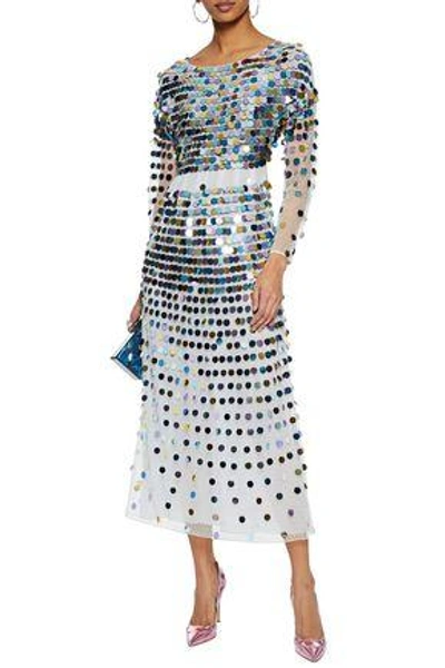 Shop Alexa Chung Woman Sequin-embellished Linen-point D'esprit Midi Dress Multicolor