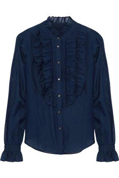 Shop Temperley London Woman Strawberry Ruffled Cotton And Silk-blend Voile Shirt Navy