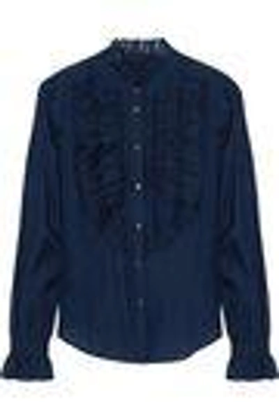 Shop Temperley London Woman Strawberry Ruffled Cotton And Silk-blend Voile Shirt Navy