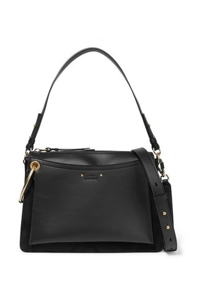 Shop Chloé Roy Medium Leather And Suede Shoulder Bag In Black