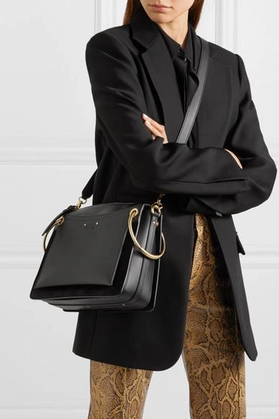 Shop Chloé Roy Medium Leather And Suede Shoulder Bag In Black