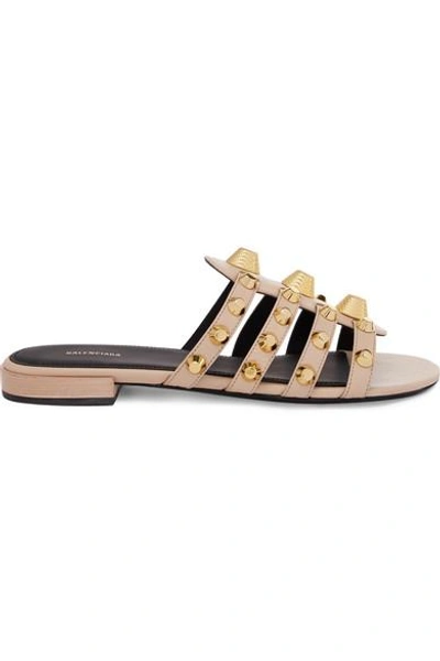 Shop Balenciaga Giant Studded Textured-leather Slides In Beige