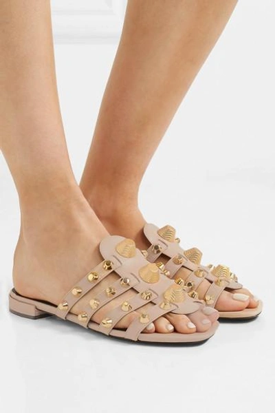 Shop Balenciaga Giant Studded Textured-leather Slides In Beige