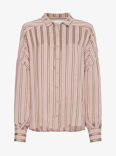 Shop Esteban Cortazar Striped Satin Shirt In Pink&purple