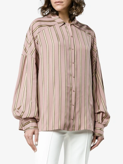 Shop Esteban Cortazar Striped Satin Shirt In Pink&purple