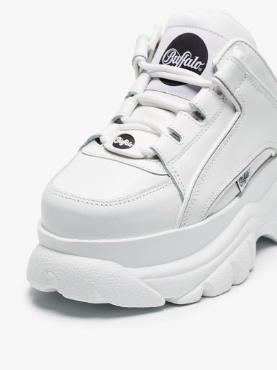 Shop Buffalo White Classic Backless Leather Flatform Sneakers