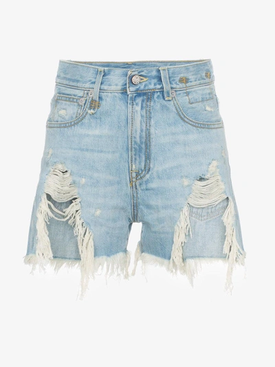 Shop R13 Shredded Slouch Denim Shorts In Blue