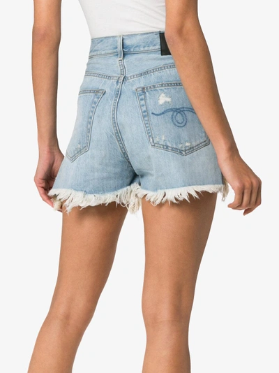 Shop R13 Shredded Slouch Denim Shorts In Blue