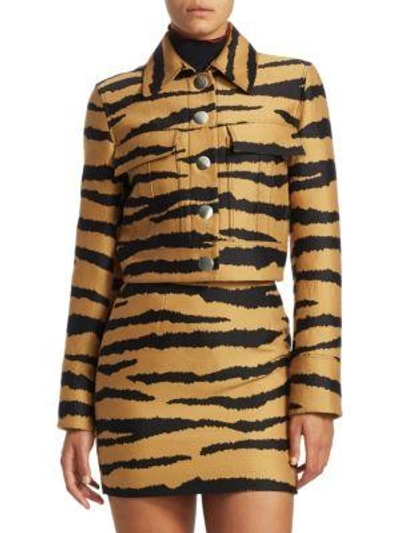 Shop Proenza Schouler Cropped Tiger Print Jacket In Bronze Black Tiger