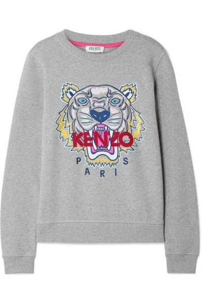 Shop Kenzo Embroidered Cotton-jersey Sweatshirt In Gray