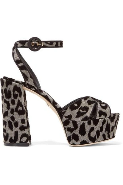 Shop Dolce & Gabbana Flocked Metallic Canvas Platform Sandals In Leopard Print