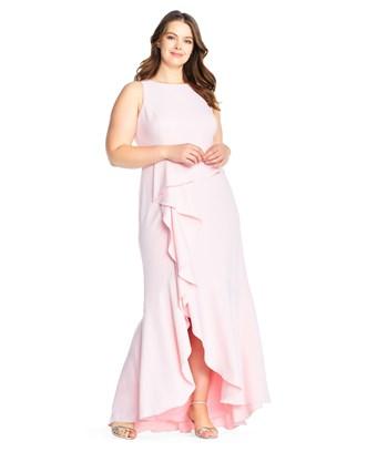 adrianna papell plus size cascading ruffle gown