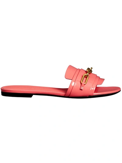 Shop Burberry Link Detail Patent Leather Slides - Pink