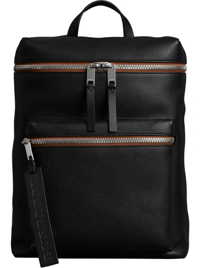 Shop Burberry Zip-top Leather Backpack - Black