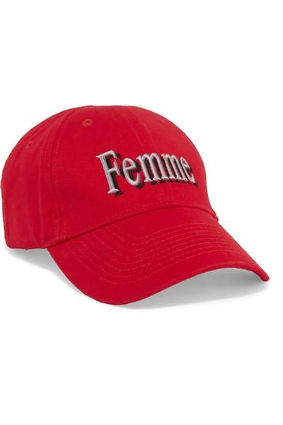 Shop Balenciaga Embroidered Cotton-canvas Baseball Cap In Red