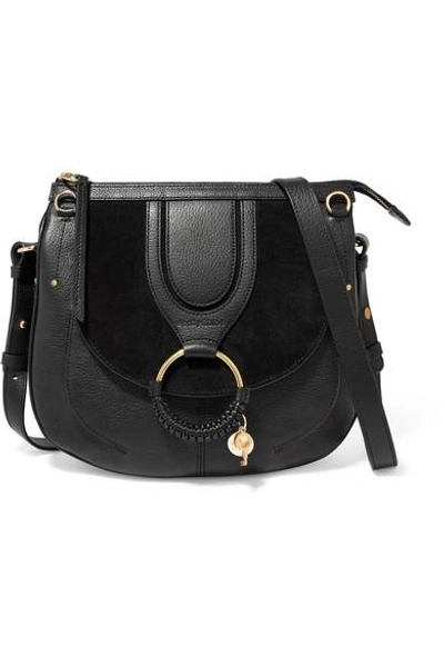 Shop See By Chloé Hana Medium Textured-leather And Suede Shoulder Bag In Black