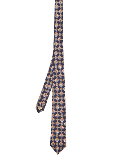 Shop Burberry Modern Cut Check And Equestrian Knight Tie - Blue