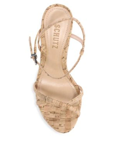 Shop Schutz Auria Cork Wedge Ankle-strap Sandals In Natural