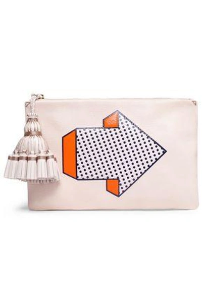Shop Anya Hindmarch Tasseled Printed Leather Pouch In Blush