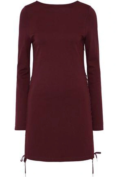 Shop Mcq By Alexander Mcqueen Woman Lace-up Stretch-knit Mini Dress Burgundy