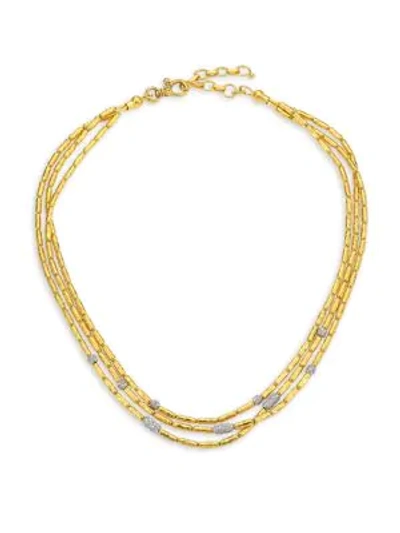 Shop Gurhan Women's Vertigo Pavé Triple Strand Diamond Pavé Necklace In Yellow Gold