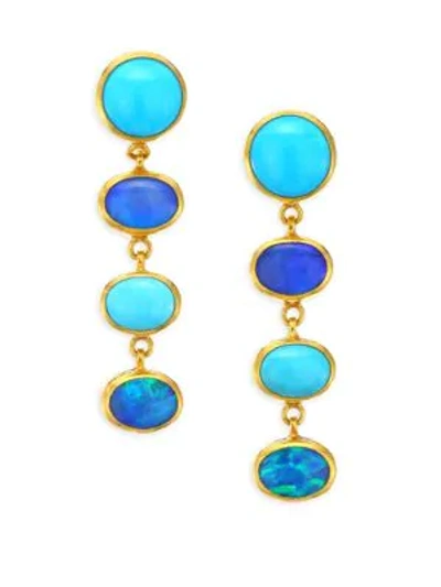 Shop Gurhan Amulet Hue 24k Gold, Turquoise & Opal Long Drop Earrings In Yellow Gold