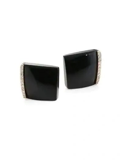 Shop Roberto Coin Sauvage Privé 18k Rose Gold, Black Jade & Diamond Square Stud Earrings
