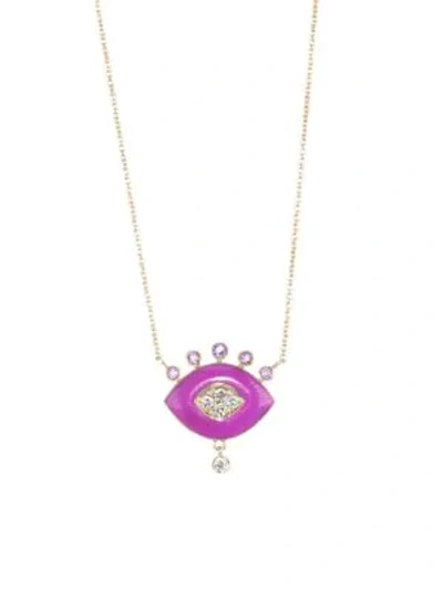 Shop Nayla Arida Women's Eye 18k Yellow Gold, Purple Enamel, Amethyst & Diamond Pendant Necklace