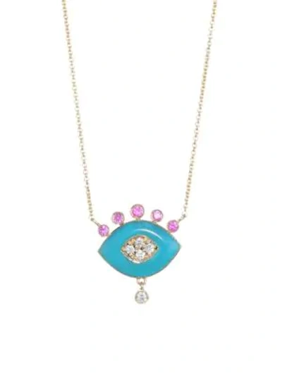 Shop Nayla Arida Women's 18k Yellow Gold Turquoise Enamel, Pink Sapphire & White Diamonds Eye Pendant Necklace