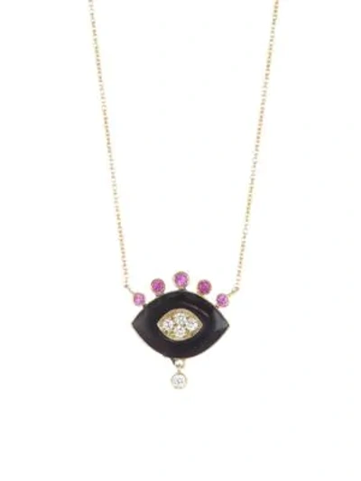 Shop Nayla Arida Women's 18k Yellow Gold Black Enamel, Pink Sapphire & White Diamonds Eye Pendant Necklace