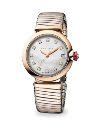 Shop Bvlgari Women's Lvcea Stainless Steel & Rose Gold Diamond Bracelet Watch In Silver/rose Gold