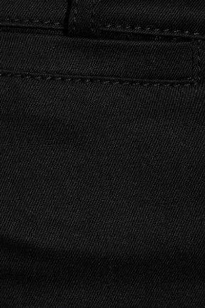 Shop Versace Woman Mesh-paneled Lace-trimmed Cotton-blend Twill Skinny Pants Black