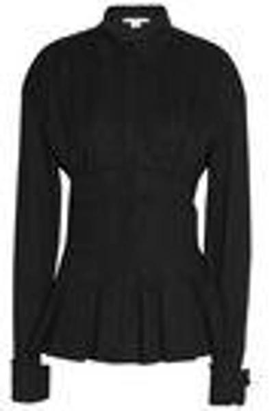 Shop Antonio Berardi Woman Pleated Cotton-blend Poplin Peplum Shirt Black