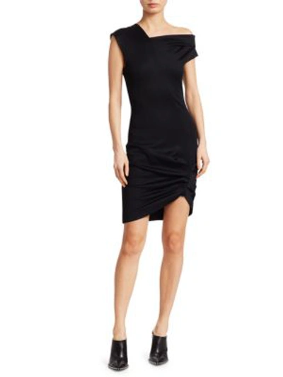 Shop Helmut Lang Asymmetrical Drape Dress In Black
