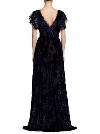 Shop Marchesa Notte Velvet Lace Gown In Black