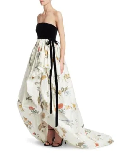 Shop Oscar De La Renta Strapless Animal Skirt Gown In Black-ivory