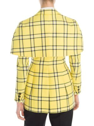 Shop Sara Battaglia Long-sleeve Wool Cape Jacket In Yellow Check