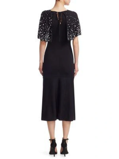 Shop Oscar De La Renta Pearl Embellished Wool Cape Dress In Black
