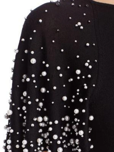 Shop Oscar De La Renta Pearl Embellished Wool Cape Dress In Black