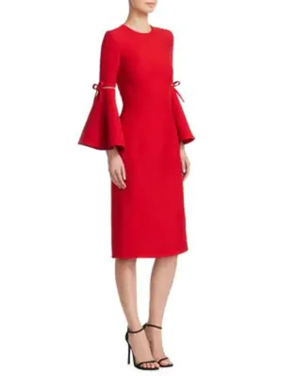 Shop Oscar De La Renta Flutter-sleeve Pencil Dress In Crimson