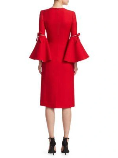 Shop Oscar De La Renta Flutter-sleeve Pencil Dress In Crimson