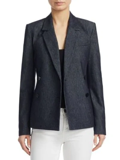 Shop Theory Double Breasted Denim Blazer In Navy