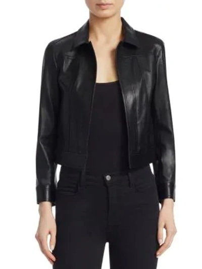 Shop Theory Shrunken Leather Jacket In Black