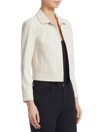 Shop Theory Shrunken Leather Jacket In Chalk