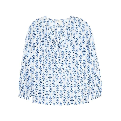Shop Joie Dimna Printed Silk Blouse In Blue And White