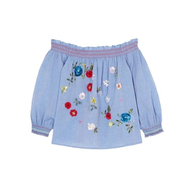 Shop Joie Clarimonde Embellished Chambray Top In Multicoloured