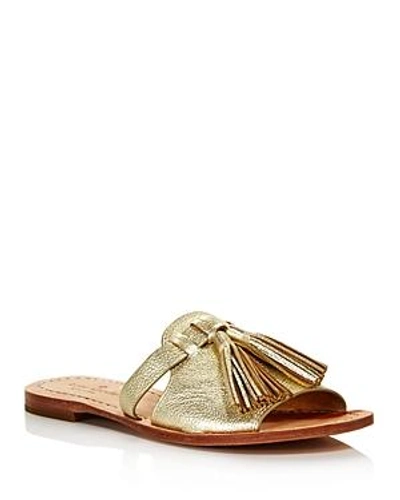 Shop Kate Spade New York Women's Coby Metallic Leather Tassel Slide Sandals In Gold