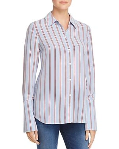 Shop Frame Long Cuff Striped Silk Pajama Blouse In Shirting Blue Multi